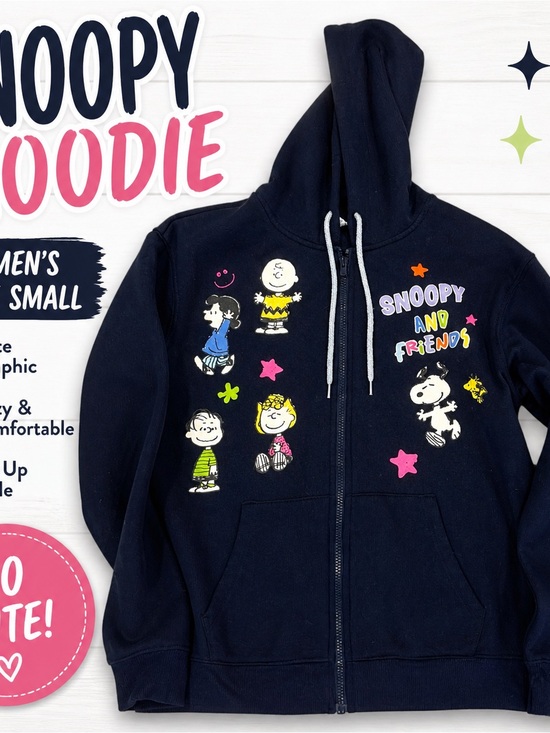 Peanuts Tops - Snoopy & Friends Zip Hoodie Navy Women’s Small Cute Graphic Peanuts